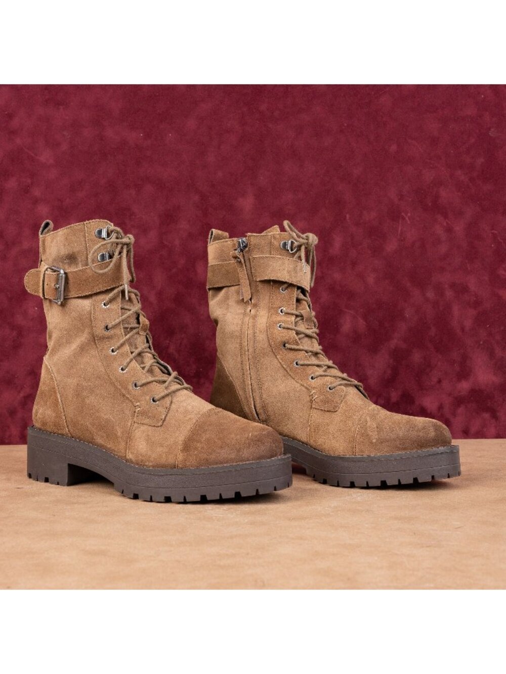 Sam Edelman Women Junip Brown Suede Festival Combat Platform Boots Size 9